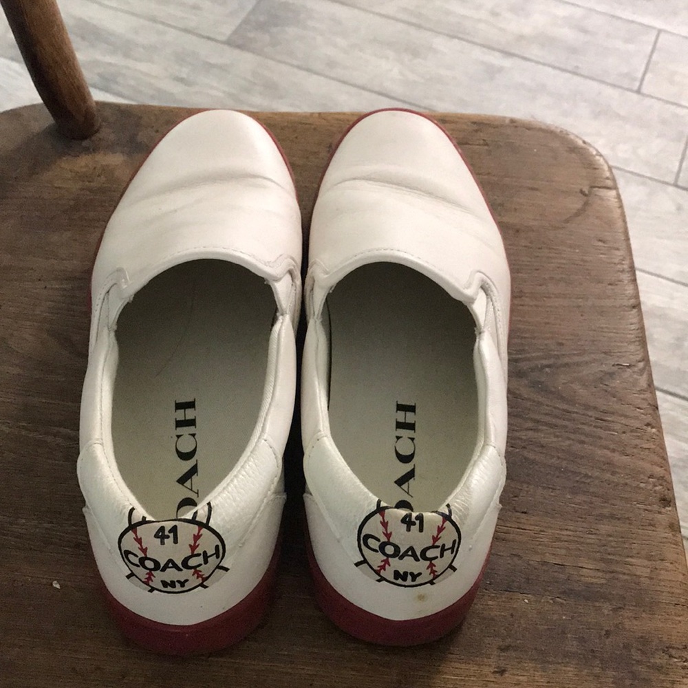 Coach white leather slip on sneakers baseball